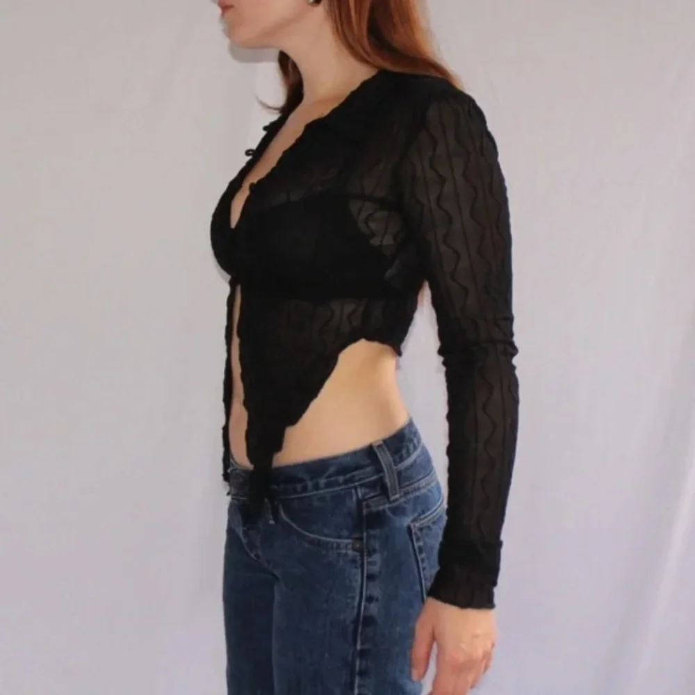 Princess Polly Sheer Textured Corset Button Crop Cardigan Top L XL